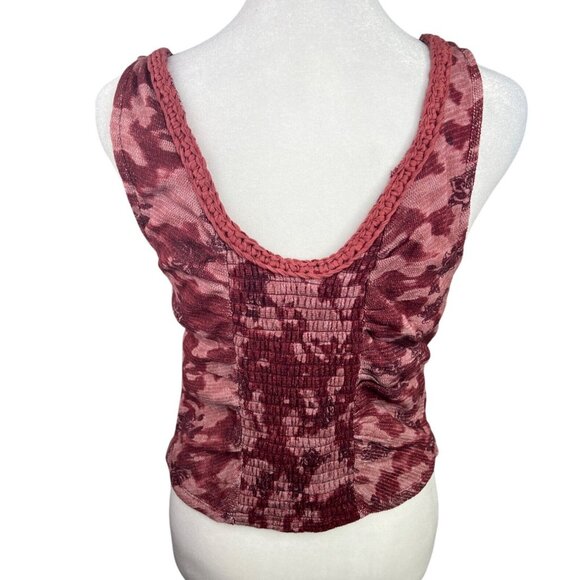 Free People Remie Tank Top Cropped Slim Floral Printed Smocked Boho Large - Picture 7 of 16